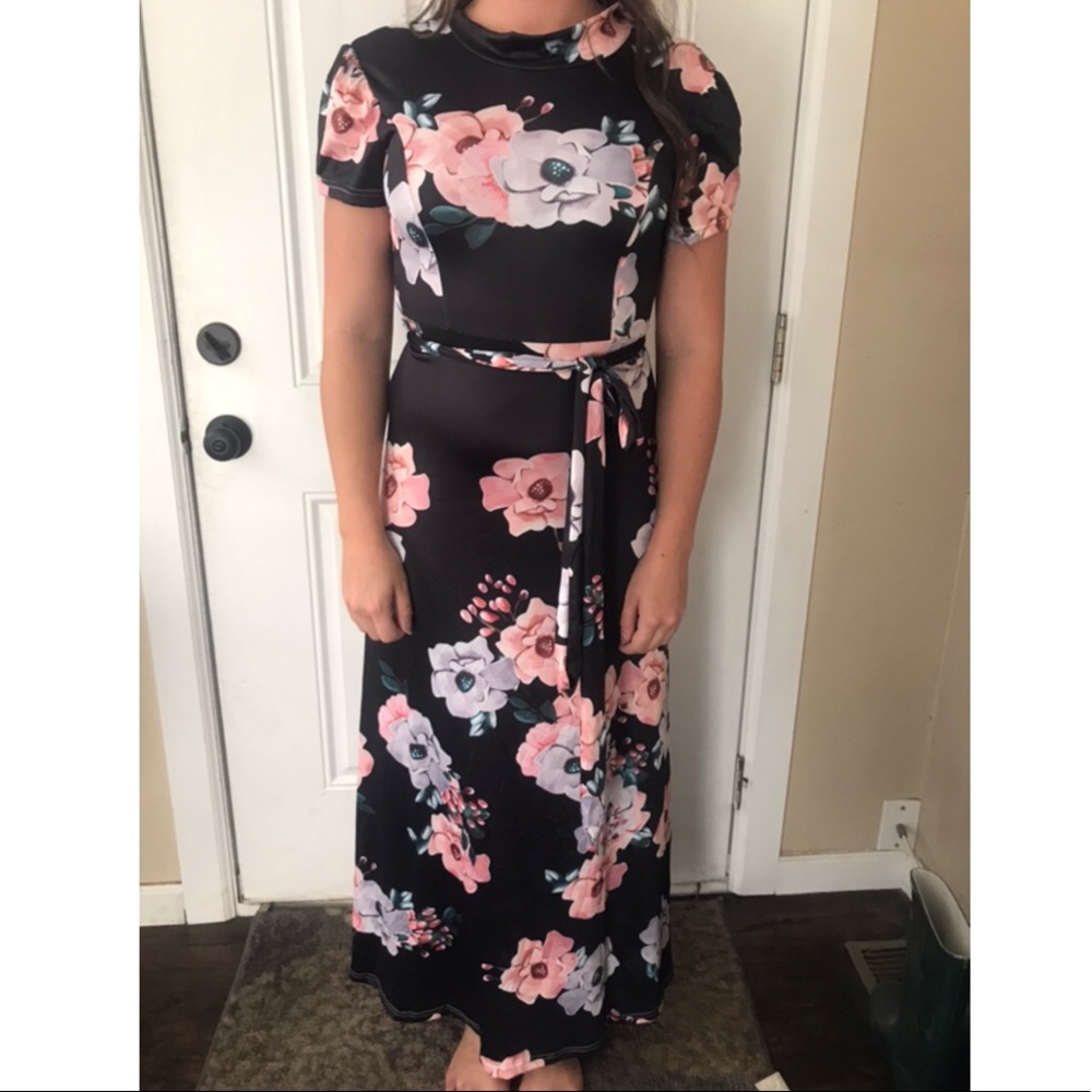 Long black floral dress